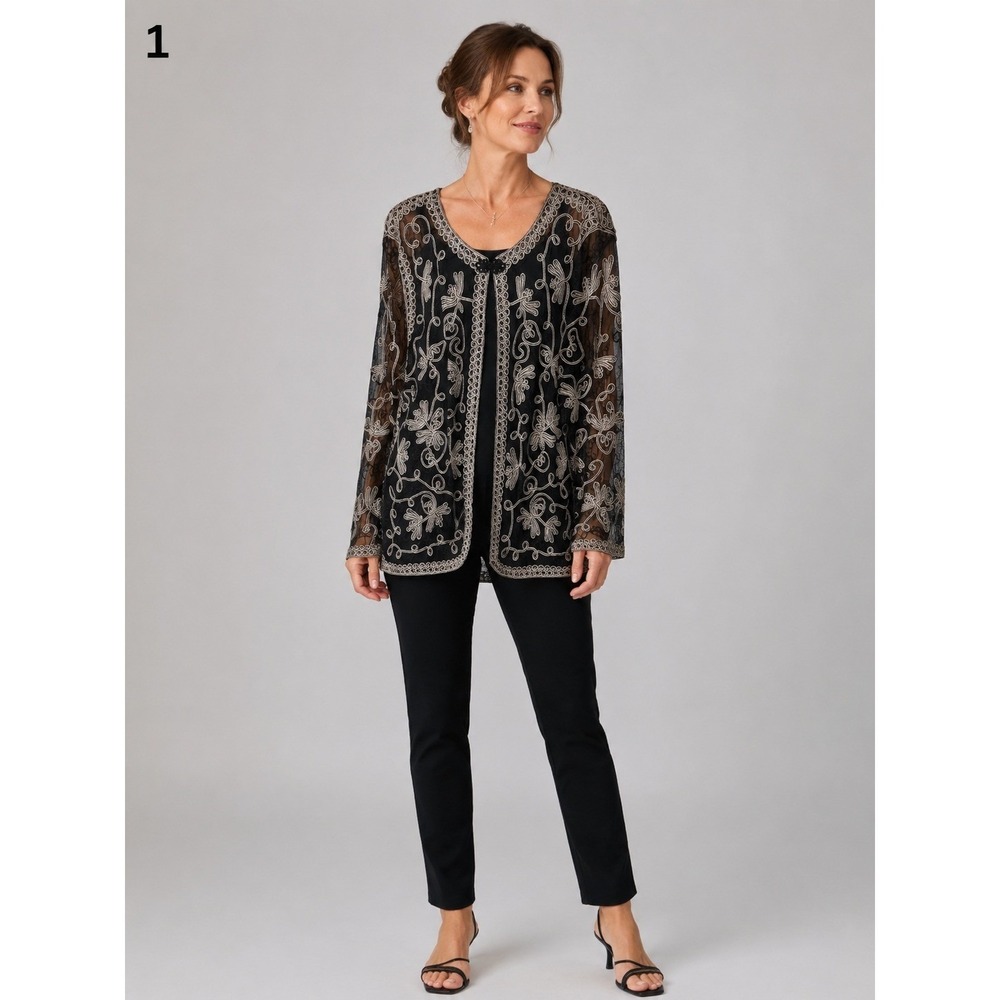Vintage I.S.C. Floral Sheer Top XL Black Gold Embroidered Witchy Whimsigoth